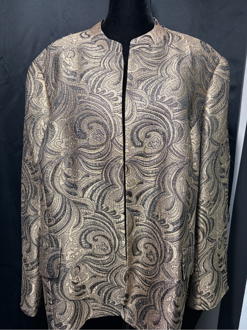 Kasper Gold and Black Brocade Blazer Jacket